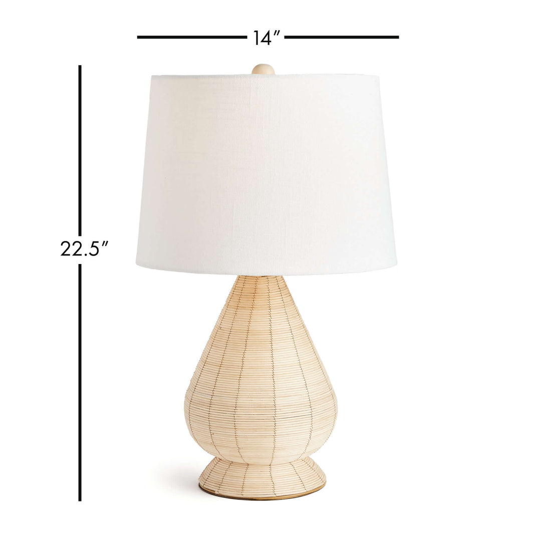 Teardrop Rattan Table Lamp with White Linen Shade measurements
