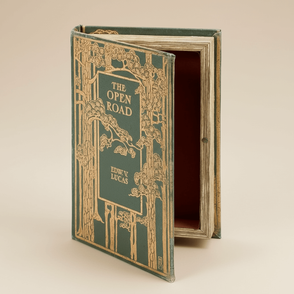 Vintage book titled 'The Open Road' with decorative cover on a beige background