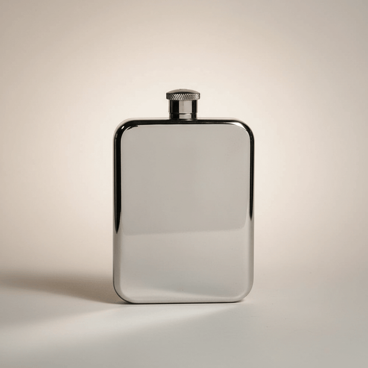 Pewter flask on a beige background