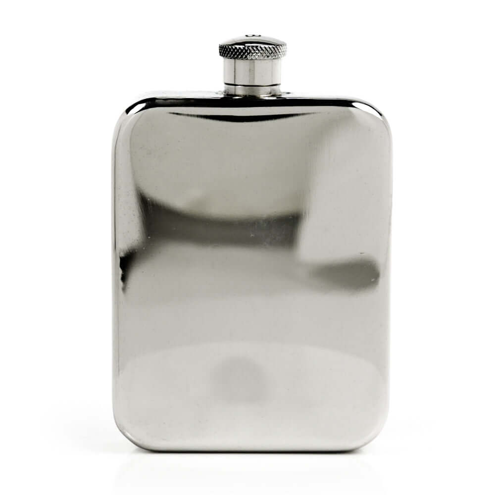 Pewter hip flask on a white background