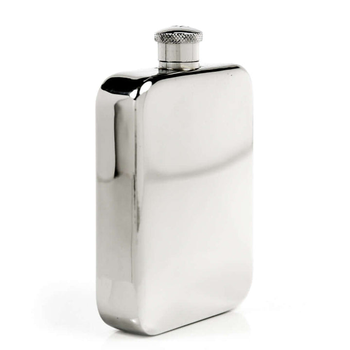 Pewter hip flask on a white background