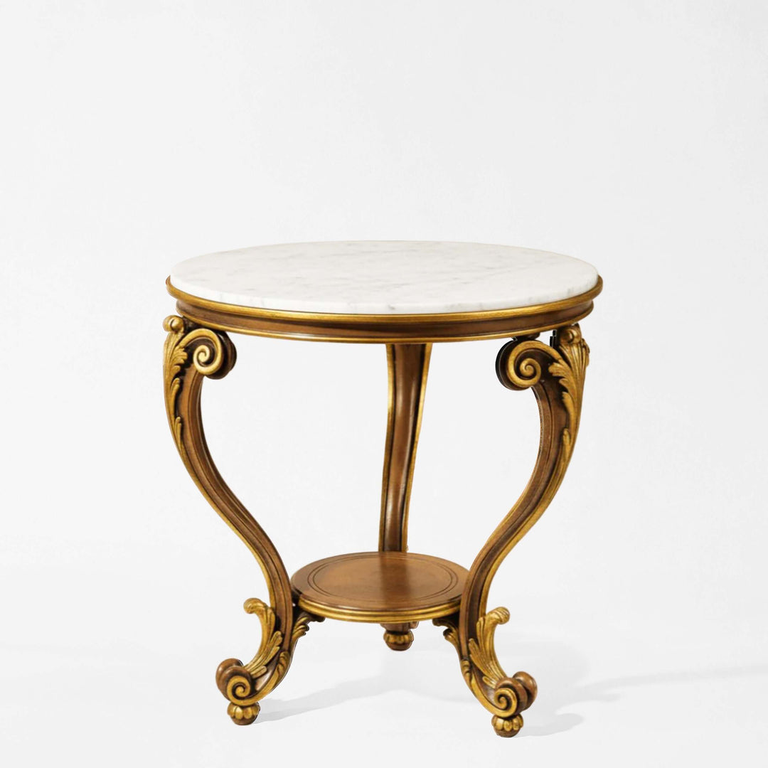 Italian Neoclassical Gold Leaf Side Table with sculptural legs and vintage glamour.