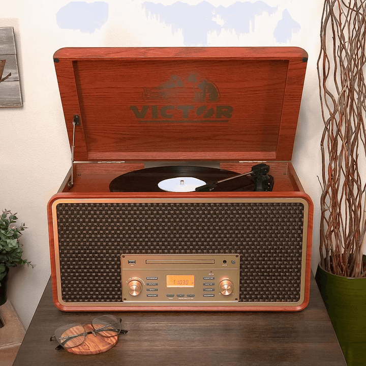 Victor Monument Wood Turntable & 8-in-1 Music Center