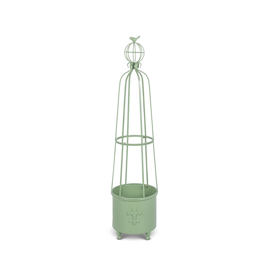 Fleur-de-Lis Planter Obelisk, Small, Soft Garden Green