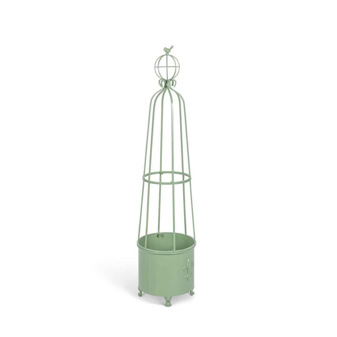 Fleur-de-Lis Planter Obelisk, Small, Soft Garden Green