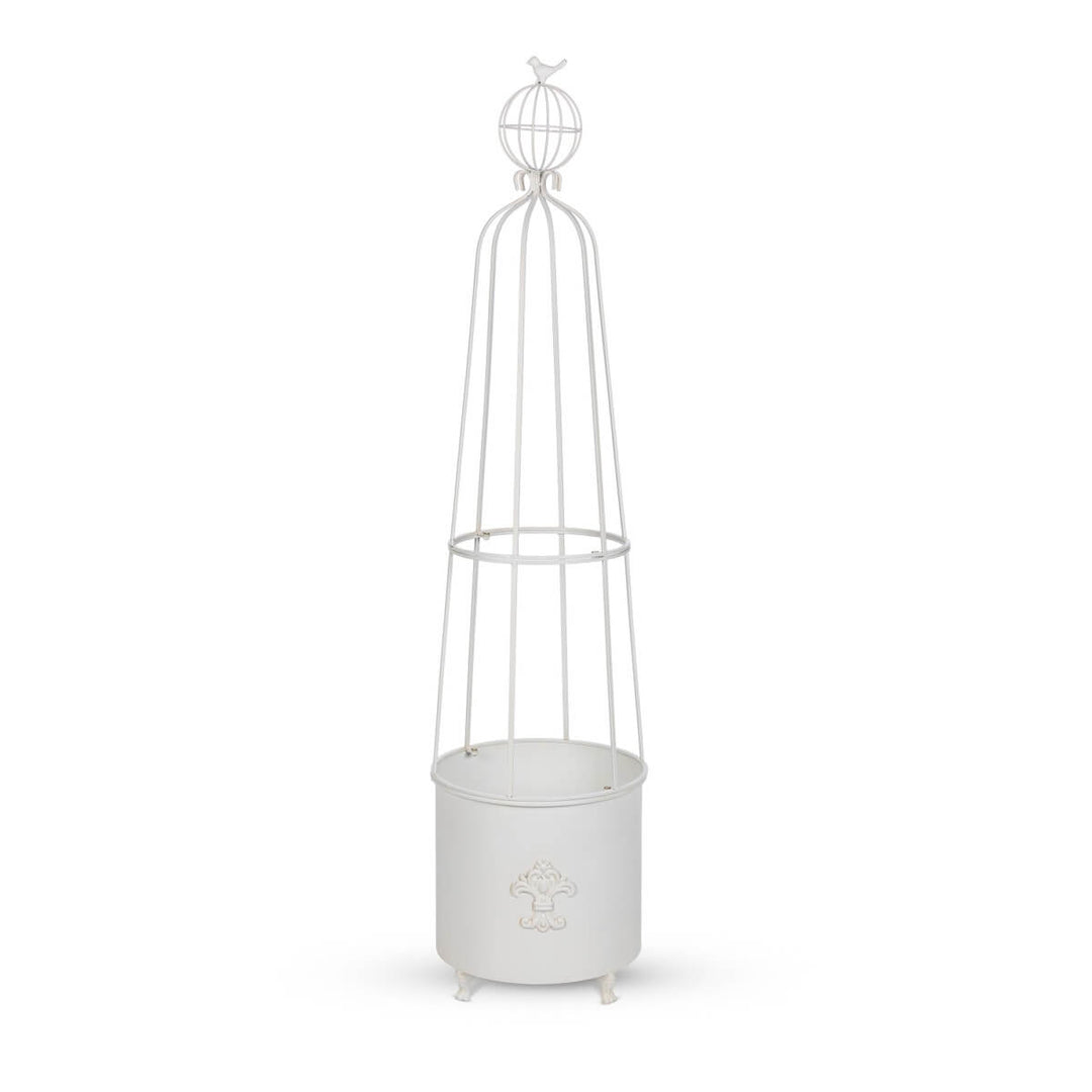 Fleur-de-Lis Planter Obelisk, Large, Antiqued White