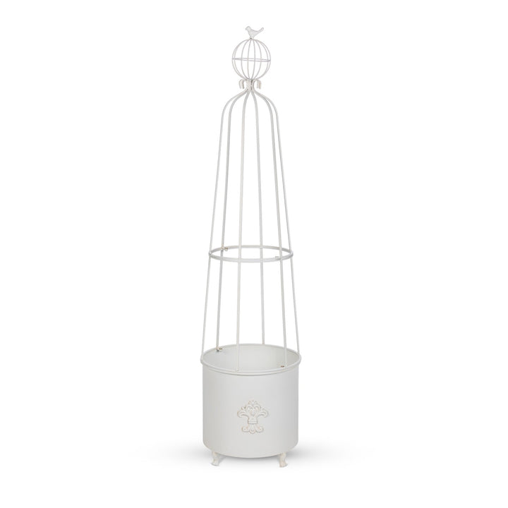 Fleur-de-Lis Planter Obelisk, Large, Antiqued White