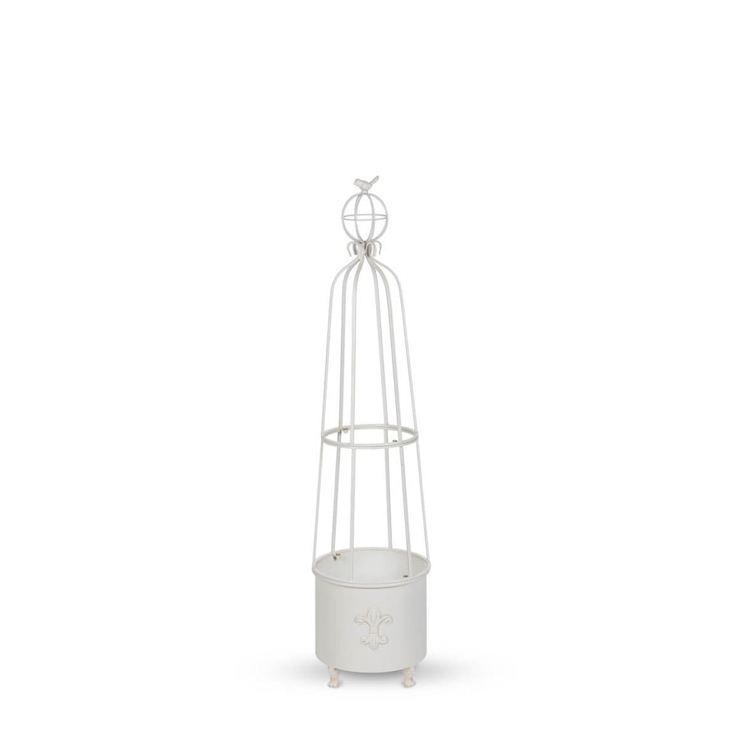 Fleur-de-Lis Planter Obelisk, Small, Antiqued White