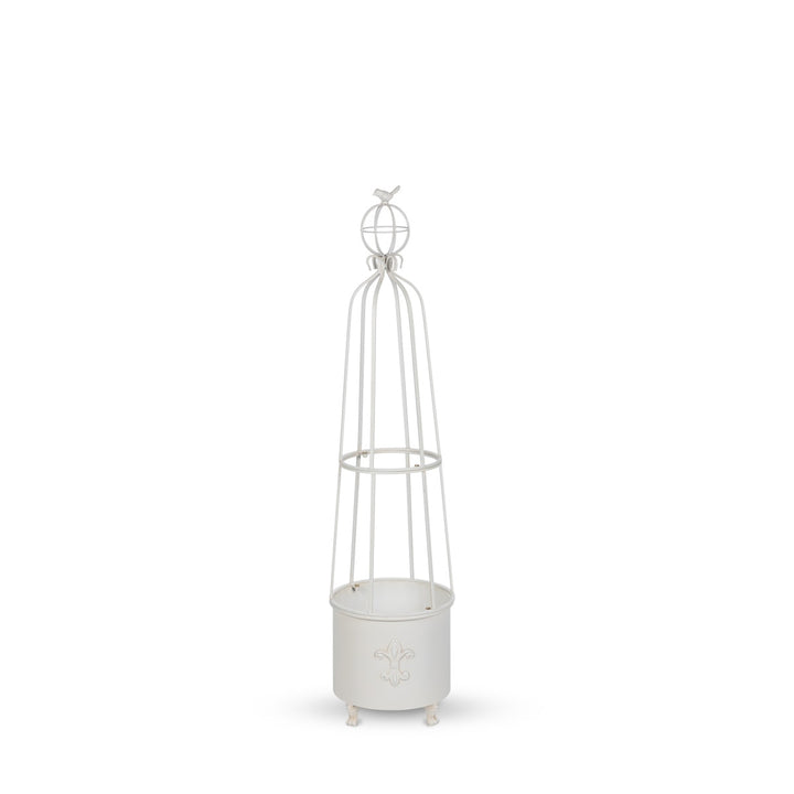 Fleur-de-Lis Planter Obelisk, Small, Antiqued White