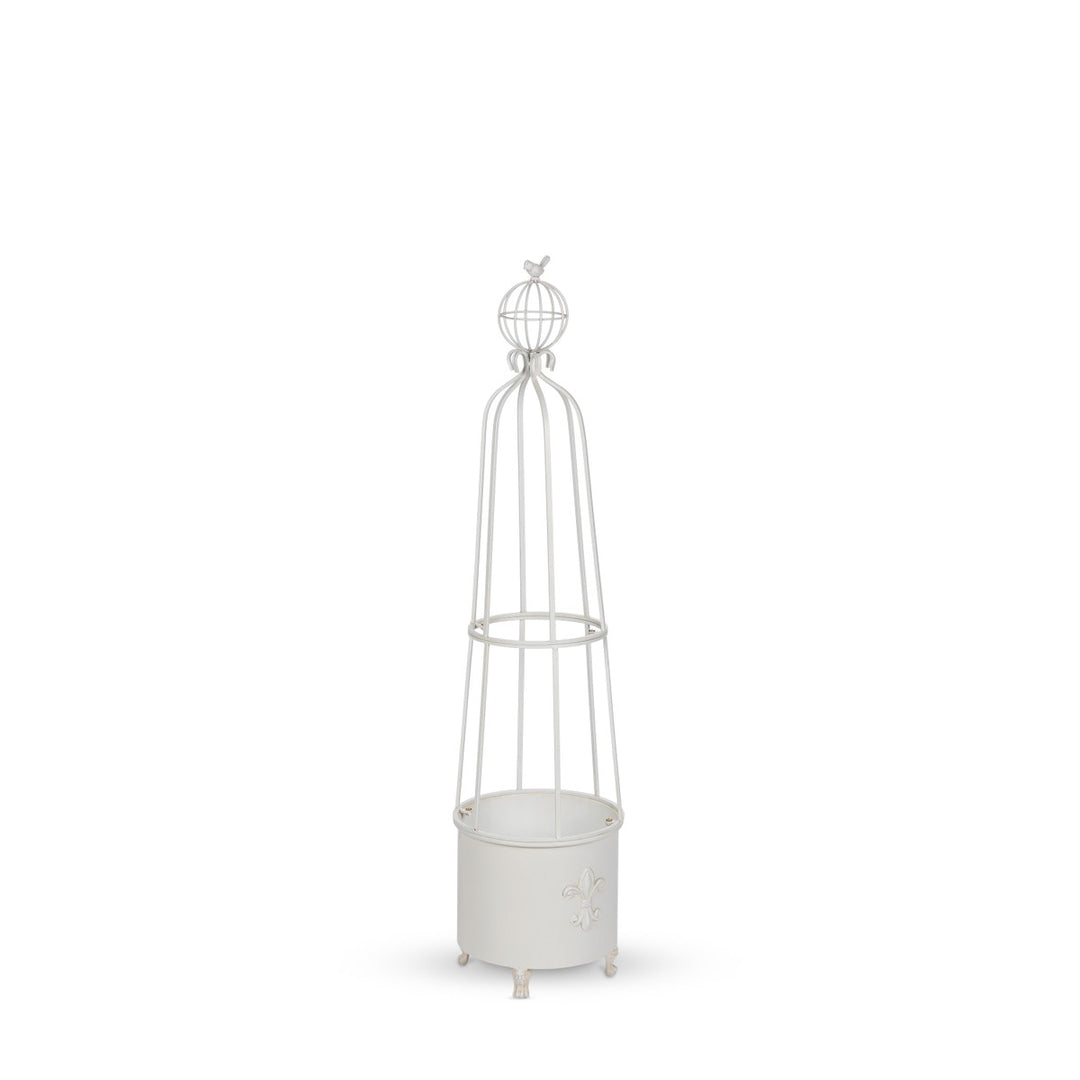 Fleur-de-Lis Planter Obelisk, Small, Antiqued White
