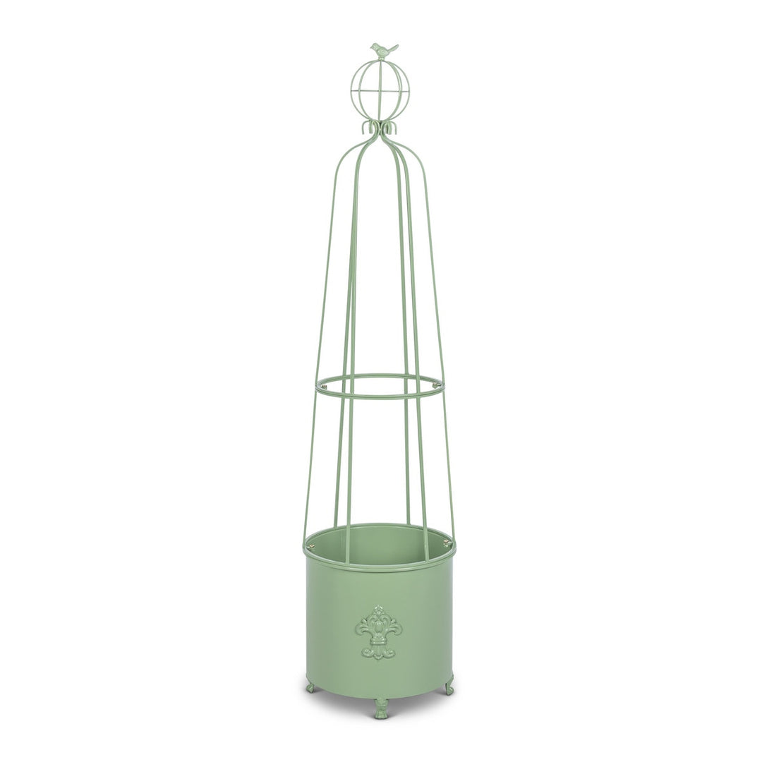 Fleur-de-Lis Planter Obelisk, Large, Soft Garden Green