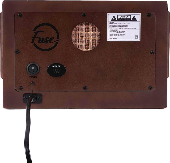 Back panel of a device with 'Fuse' branding and control buttons on a white background