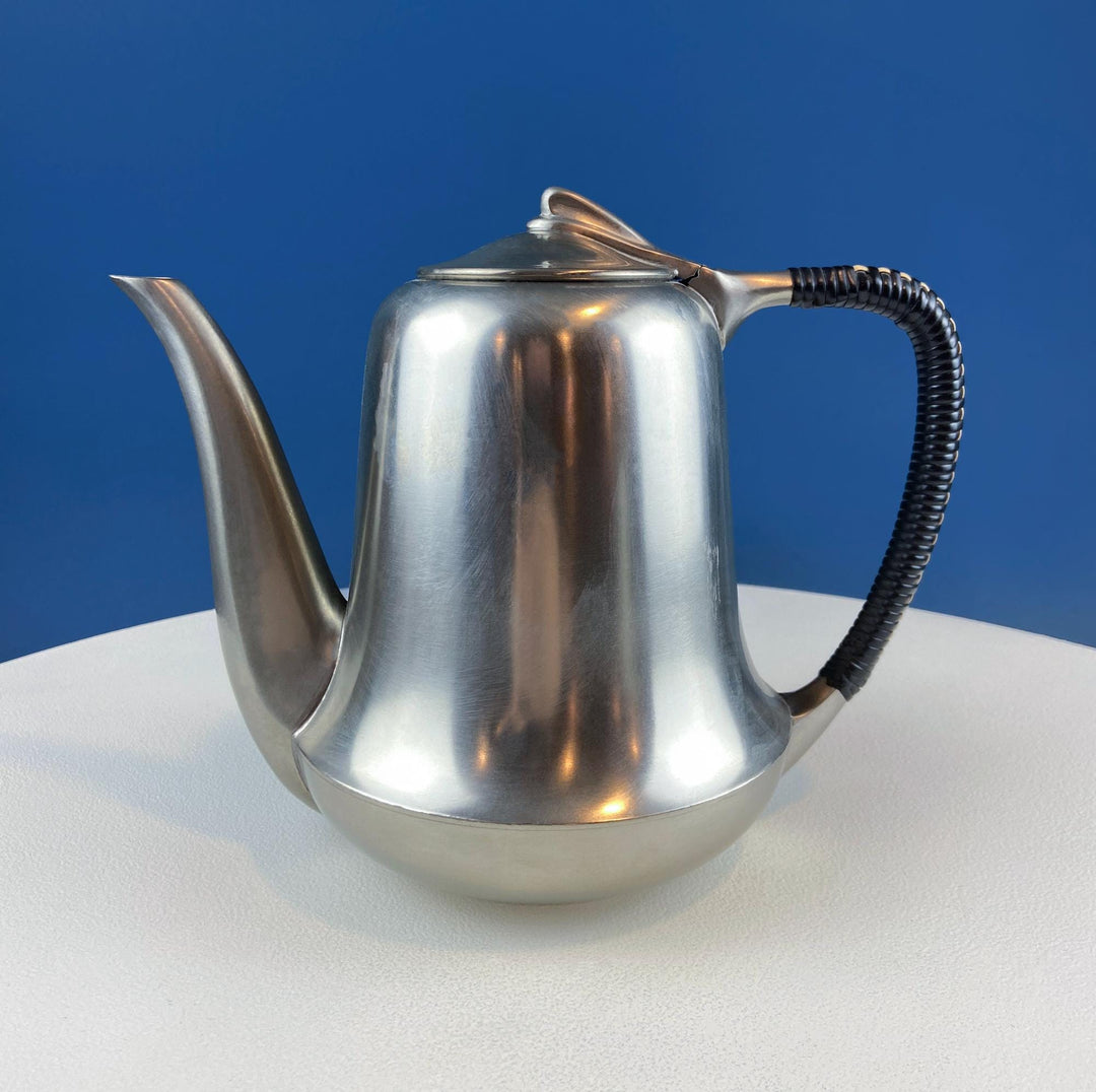 Vintage Pewter Coffee and Tea Set with Filigree Tray