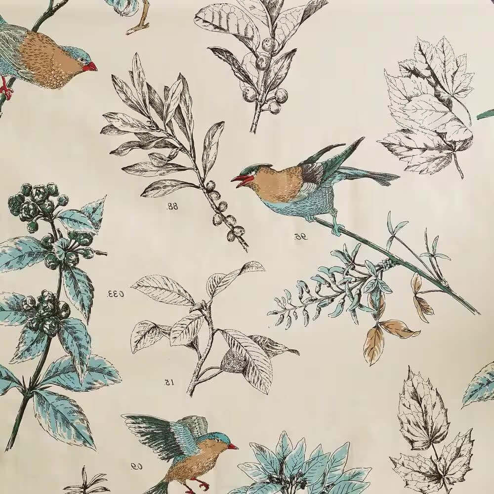 Illustration of birds and leaves on a beige background