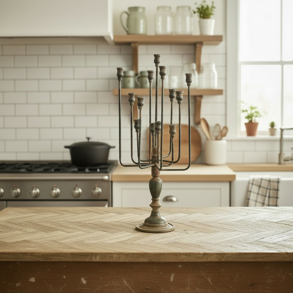 Vintage Candelabra in Distressed Black Iron