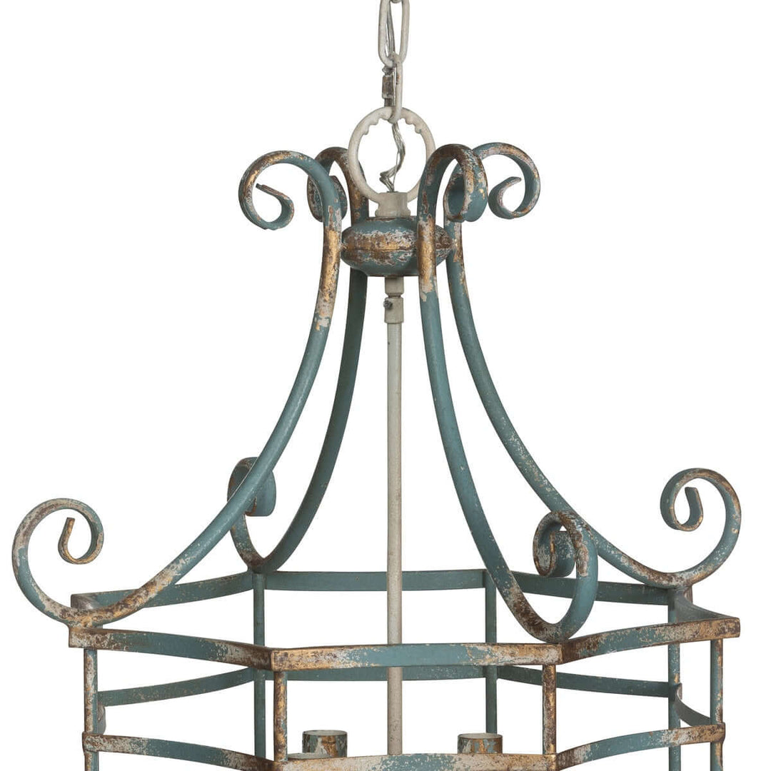 Decorative metal chandelier with a white background
