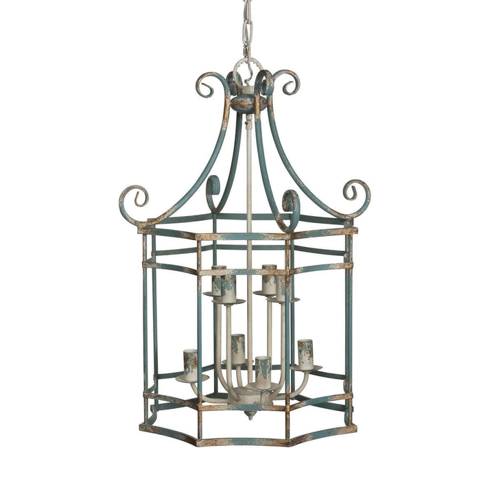 Vintage Chinese Chinoiserie Iron Chandelier on a white background