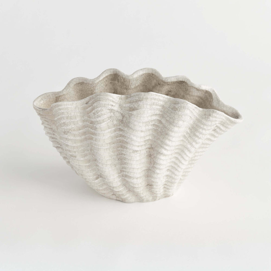 Vintage Coastal Ceramic Shell Vase against a white background