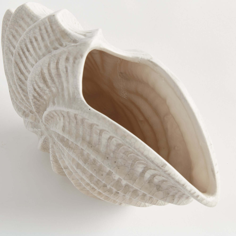 Vintage Coastal Shell Vase with Crackle Glaze looking inside