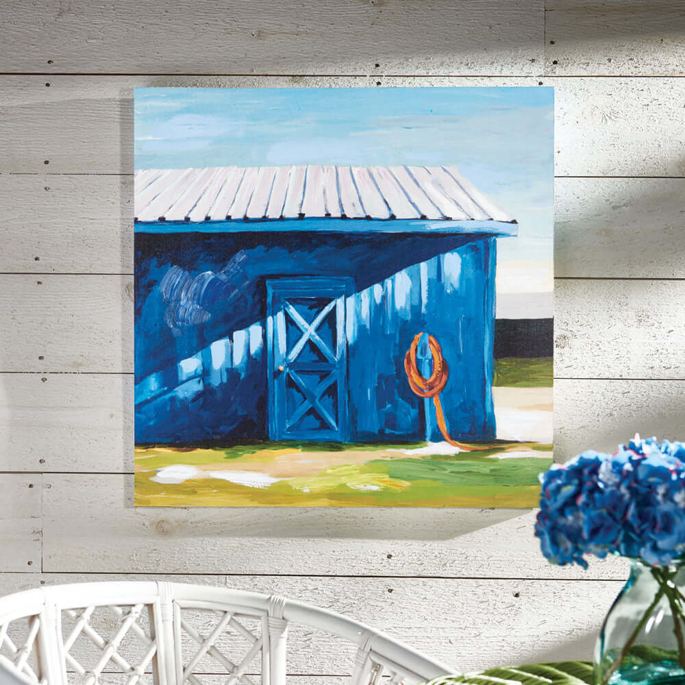 Vintage Farmhouse Blue Barn Wall Art by Nancy B. Westfall