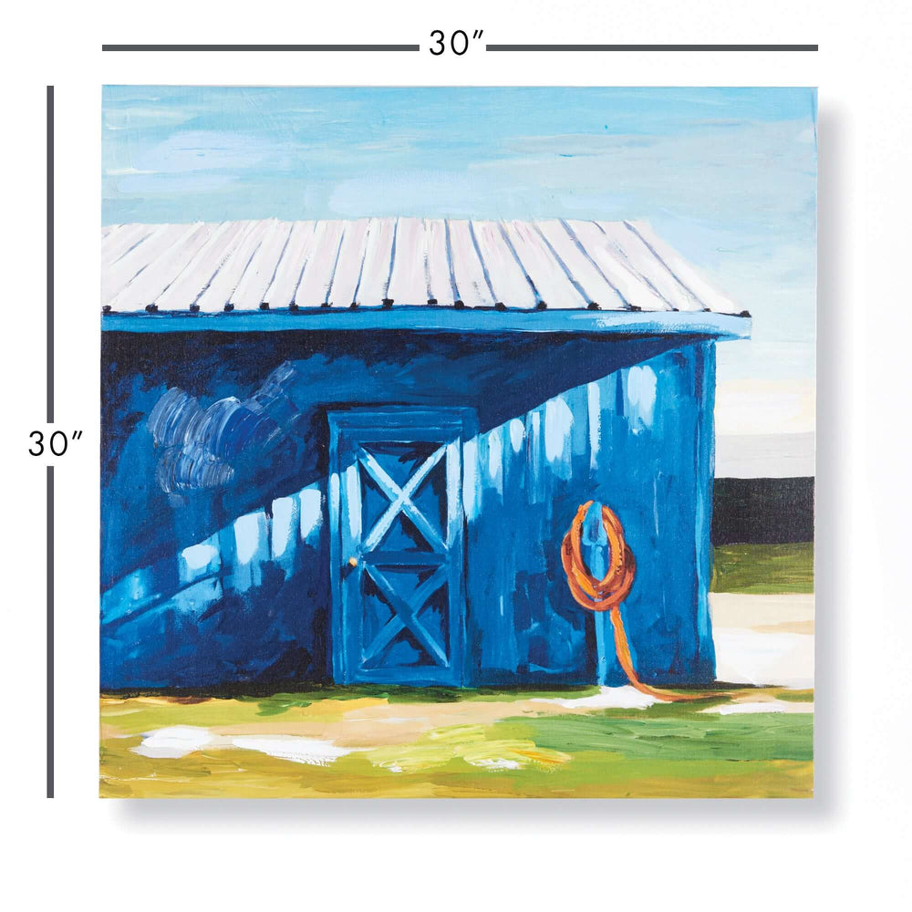 Vintage Farmhouse Blue Barn Wall Art by Nancy B. Westfall measurements
