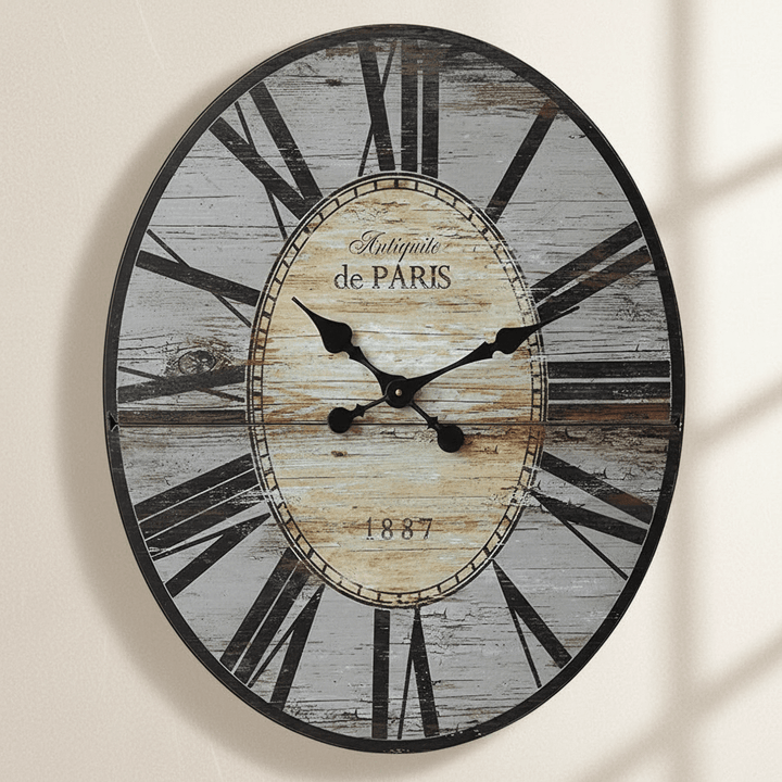 Decorative wall clock with rustic design on a beige background