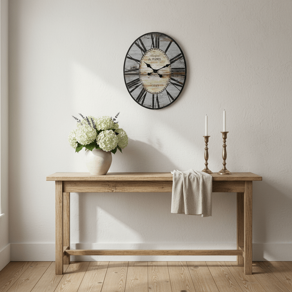 Vintage French Gray Distressed Wood Wall Clock