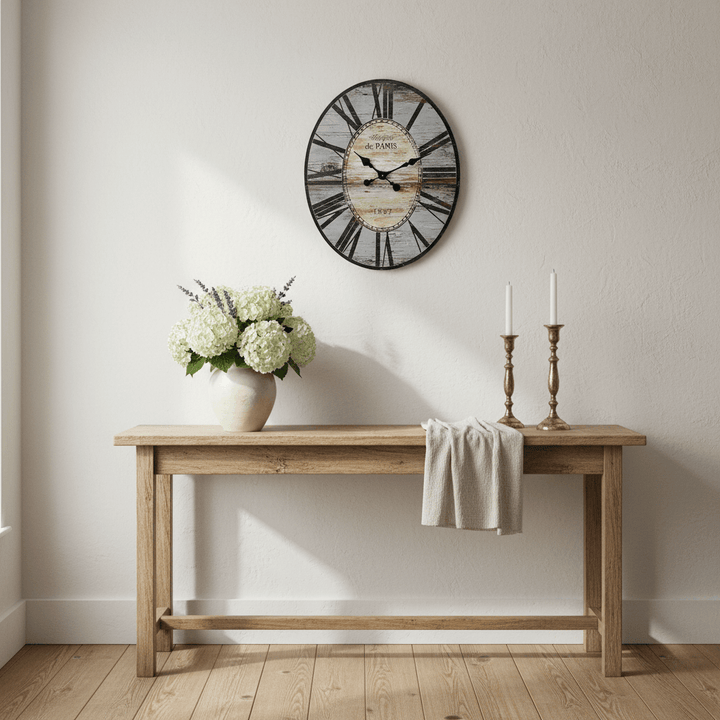 Vintage French Gray Distressed Wood Wall Clock