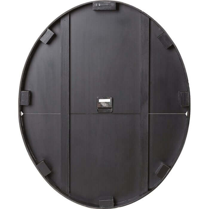 Black round plastic lid with multiple straps on a white background