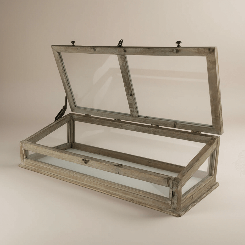 Vintage Glass Display Case with Wooden Frame