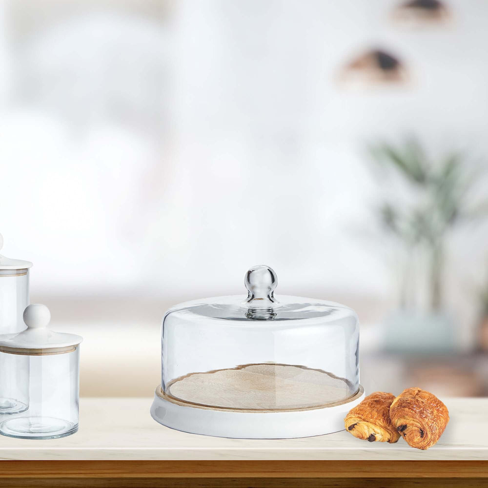 Vintage Glass and Wood Cloche in the kitchen 