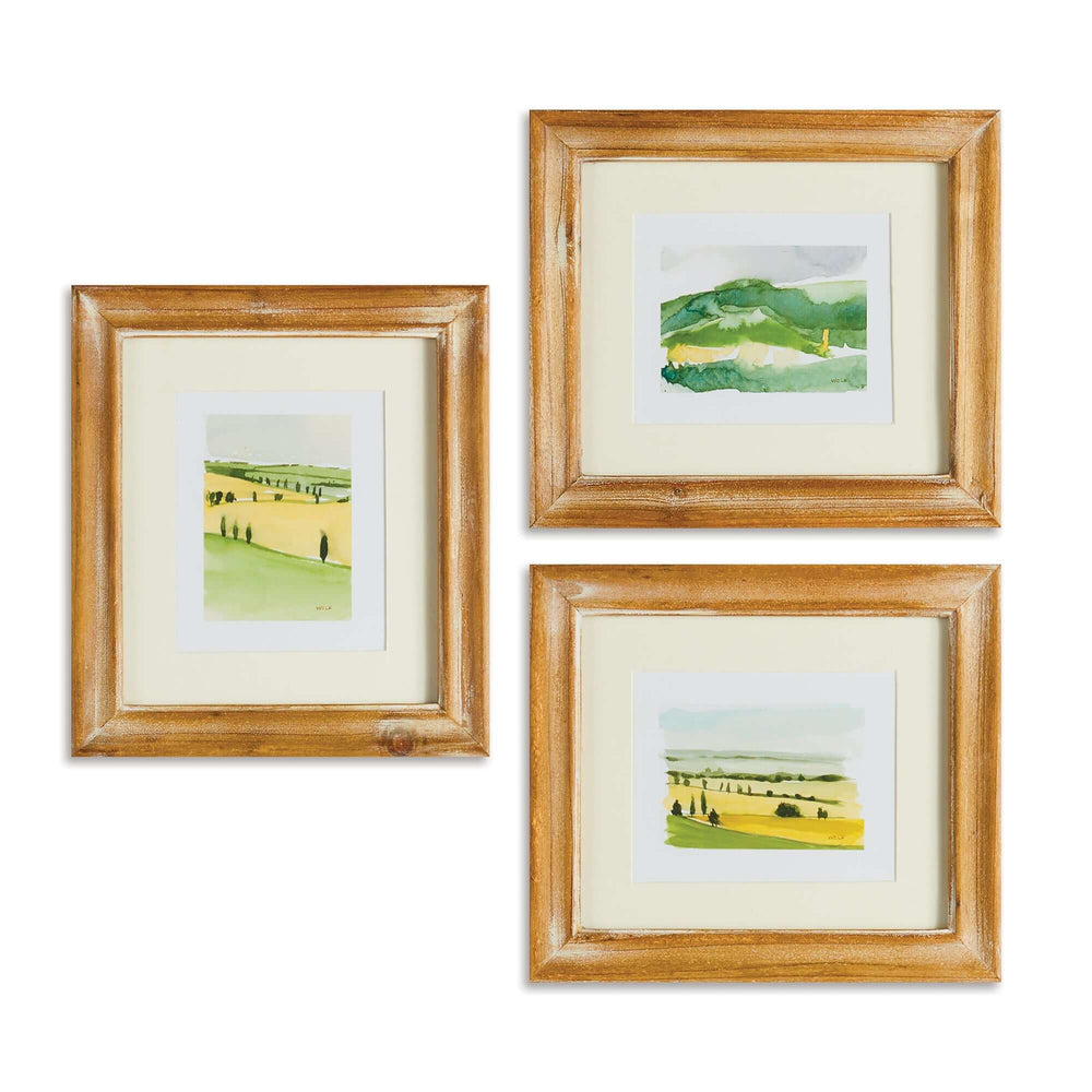 Vintage Italian Countryside Watercolor Wall Art hung on a white wall