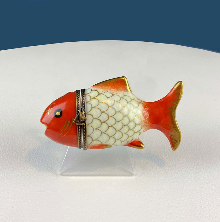 Vintage Koi Fish Limoges Trinket Box with Sailboat Clasp