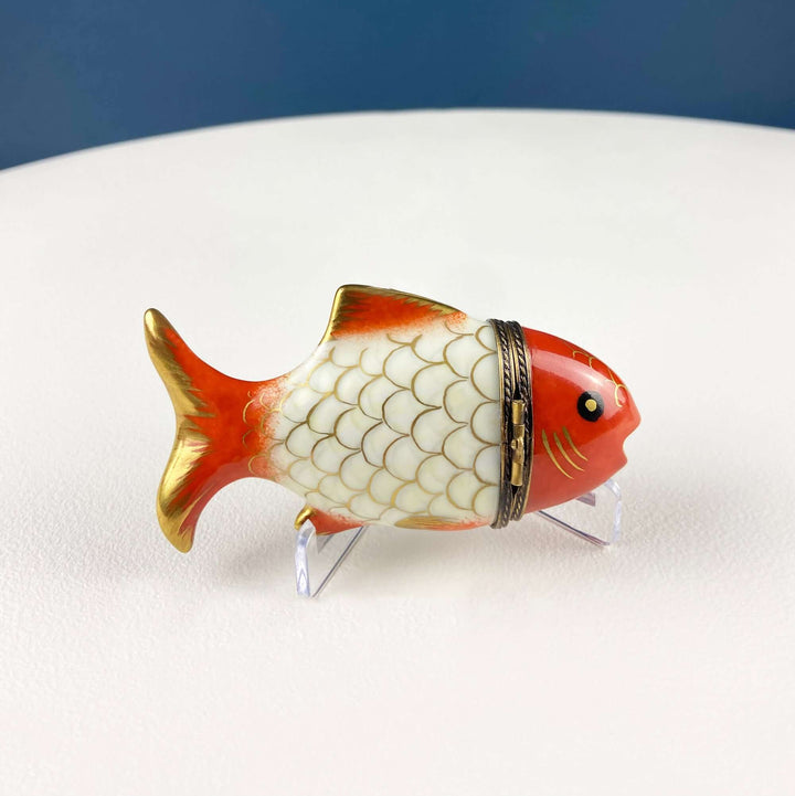 Vintage Koi Fish Limoges Trinket Box with Sailboat Clasp