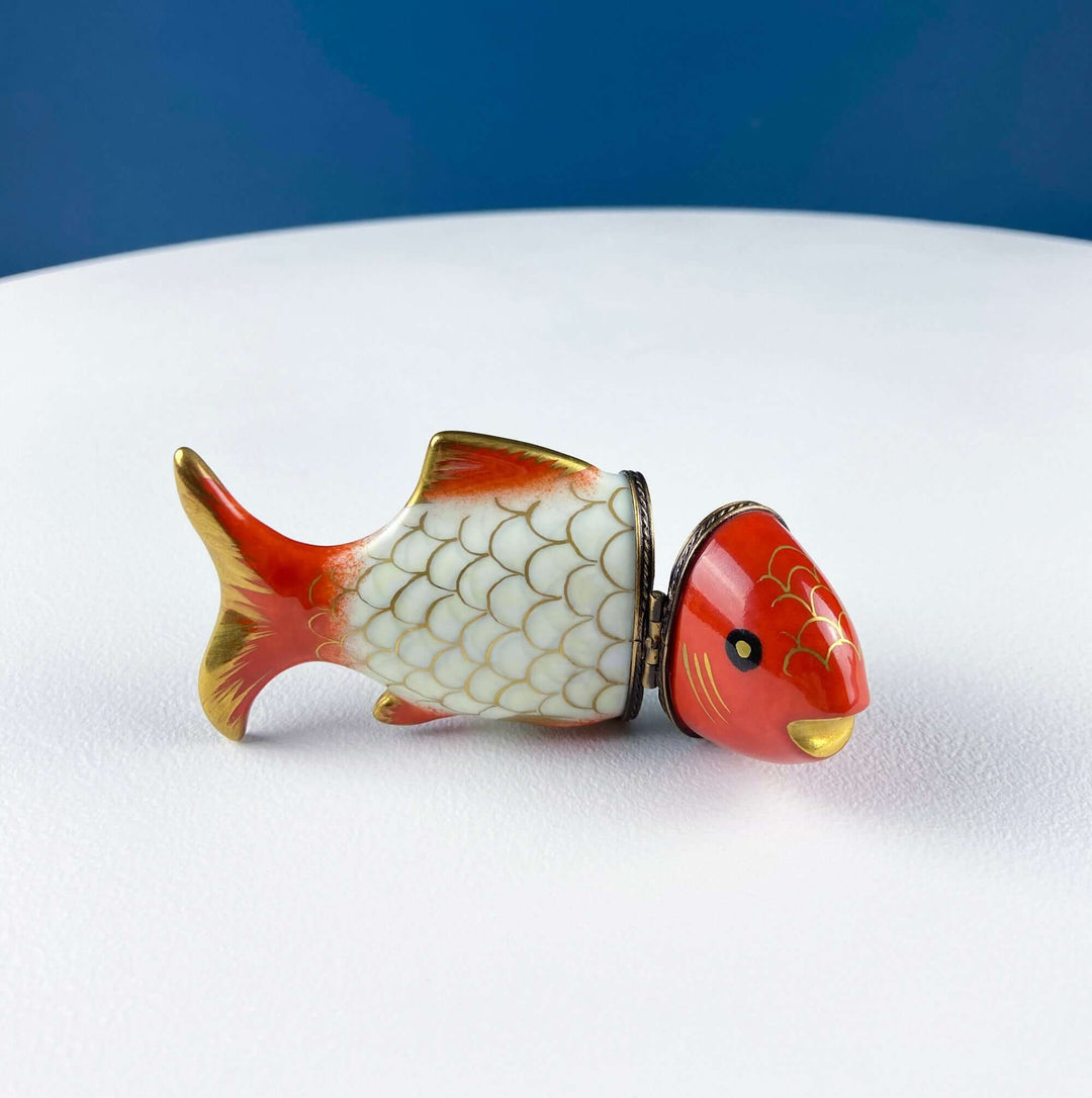 Vintage Koi Fish Limoges Trinket Box with Sailboat Clasp