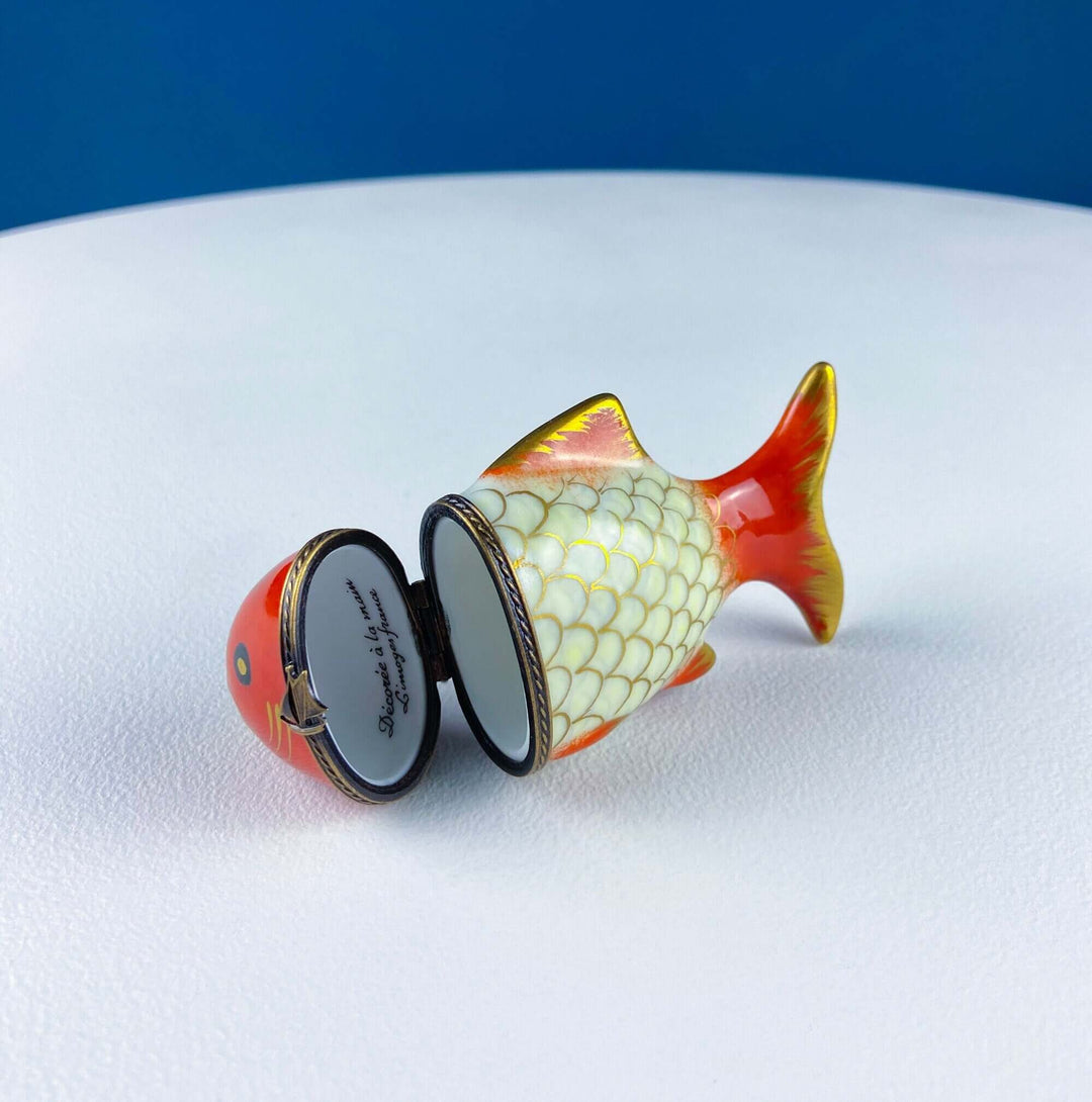 Vintage Koi Fish Limoges Trinket Box with Sailboat Clasp