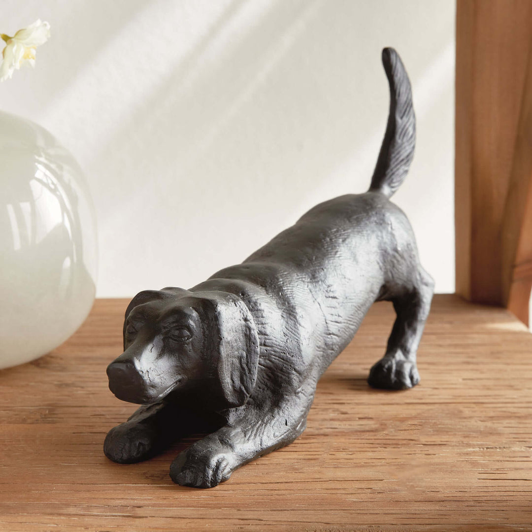 Vintage Metal Playful Dog Sculpture