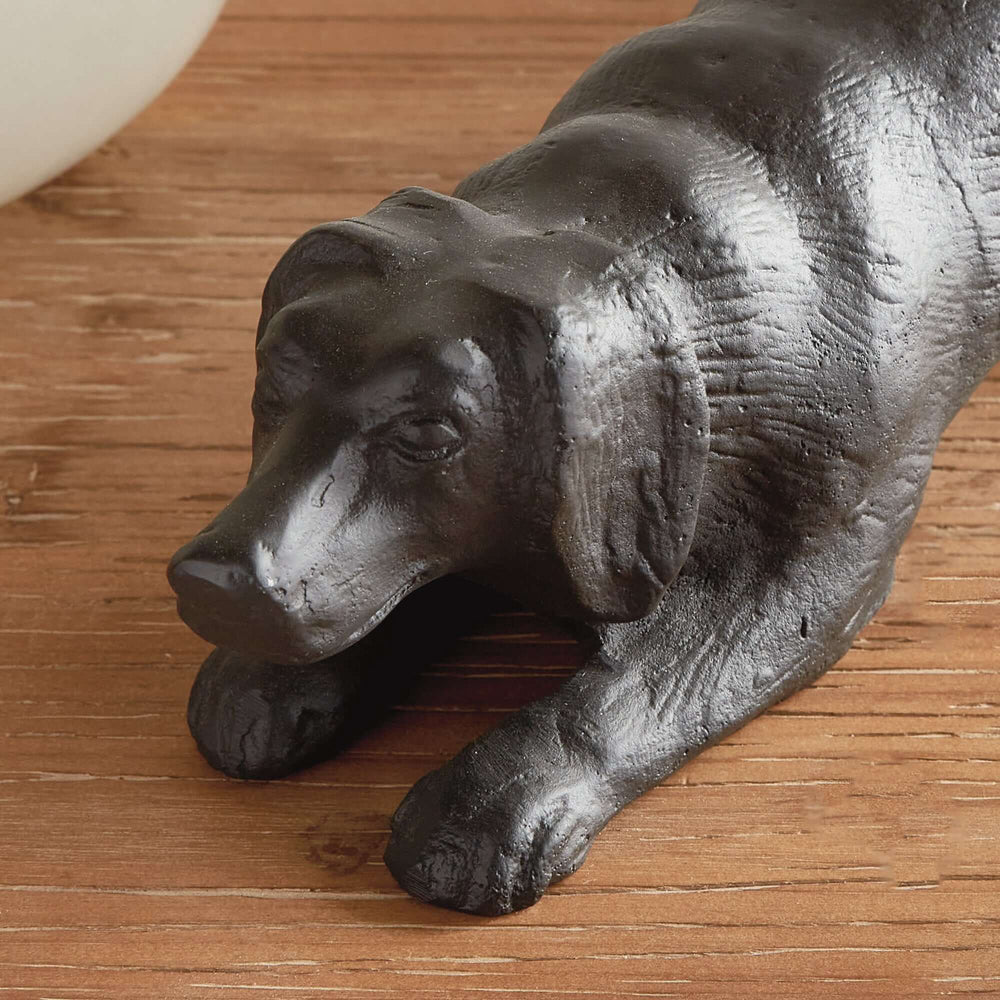 Vintage Metal Playful Dog Sculpture closeup
