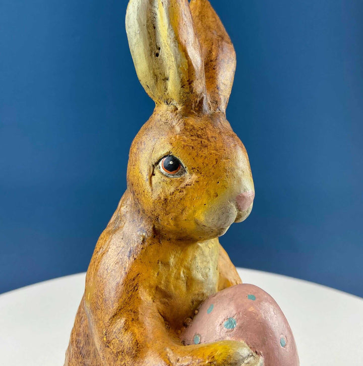 Vintage Hand-Painted Brown Bunny Figurine with Pink Egg