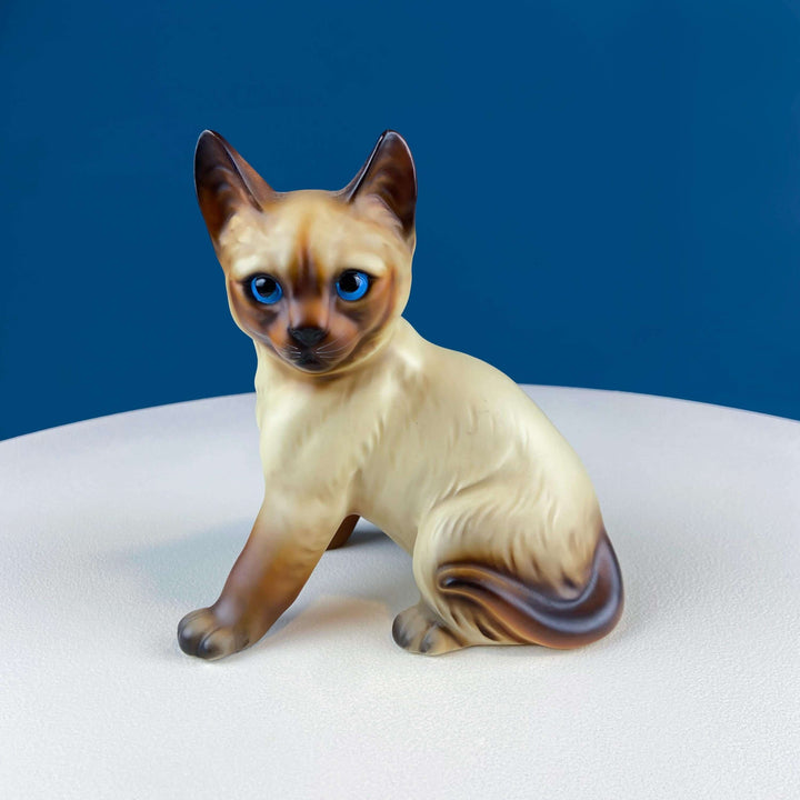 Vintage Blue-Eyed Siamese Cat Porcelain Figurine