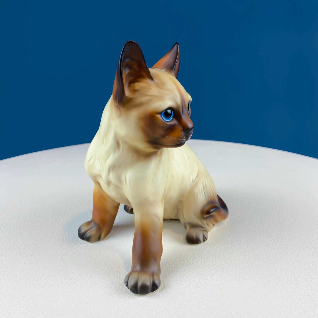Vintage Blue-Eyed Siamese Cat Porcelain Figurine
