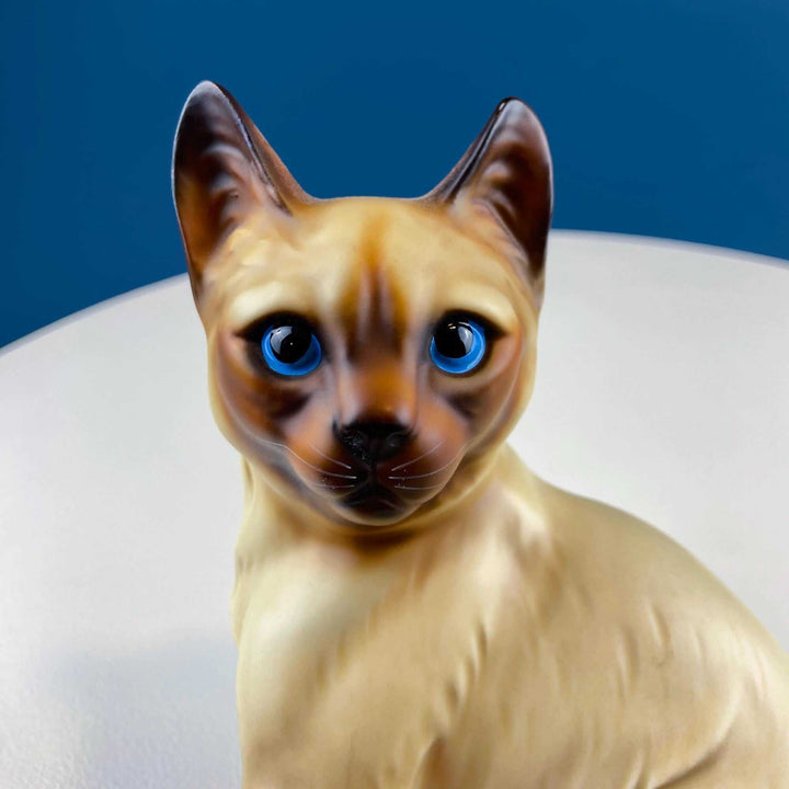 Vintage Blue-Eyed Siamese Cat Porcelain Figurine