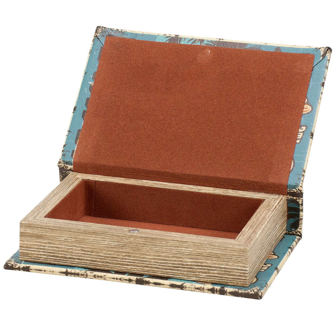 Open wooden box with a brown interior on a white background