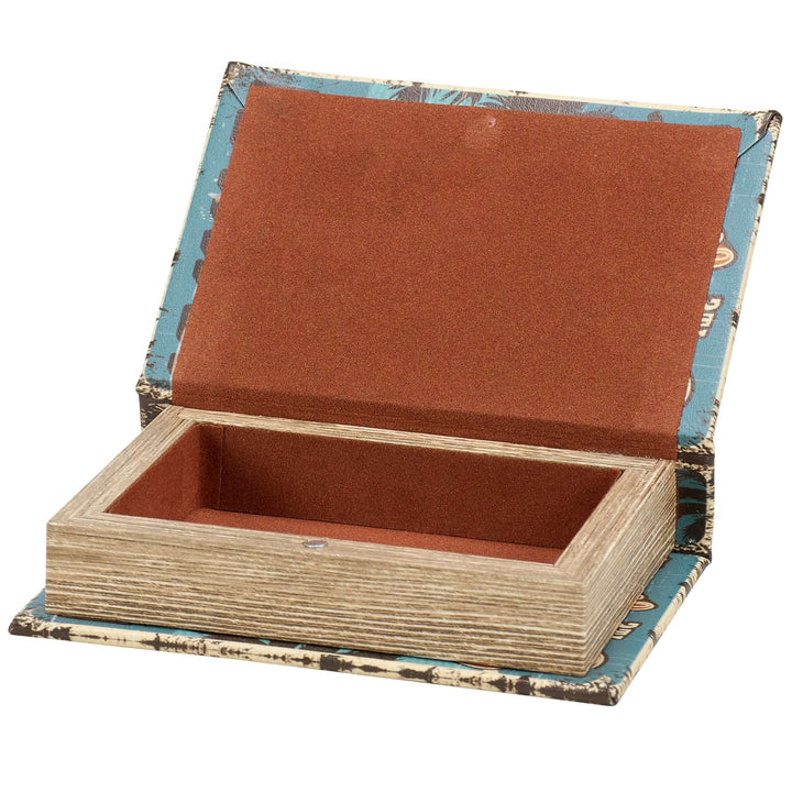 Open wooden box with a brown interior on a white background