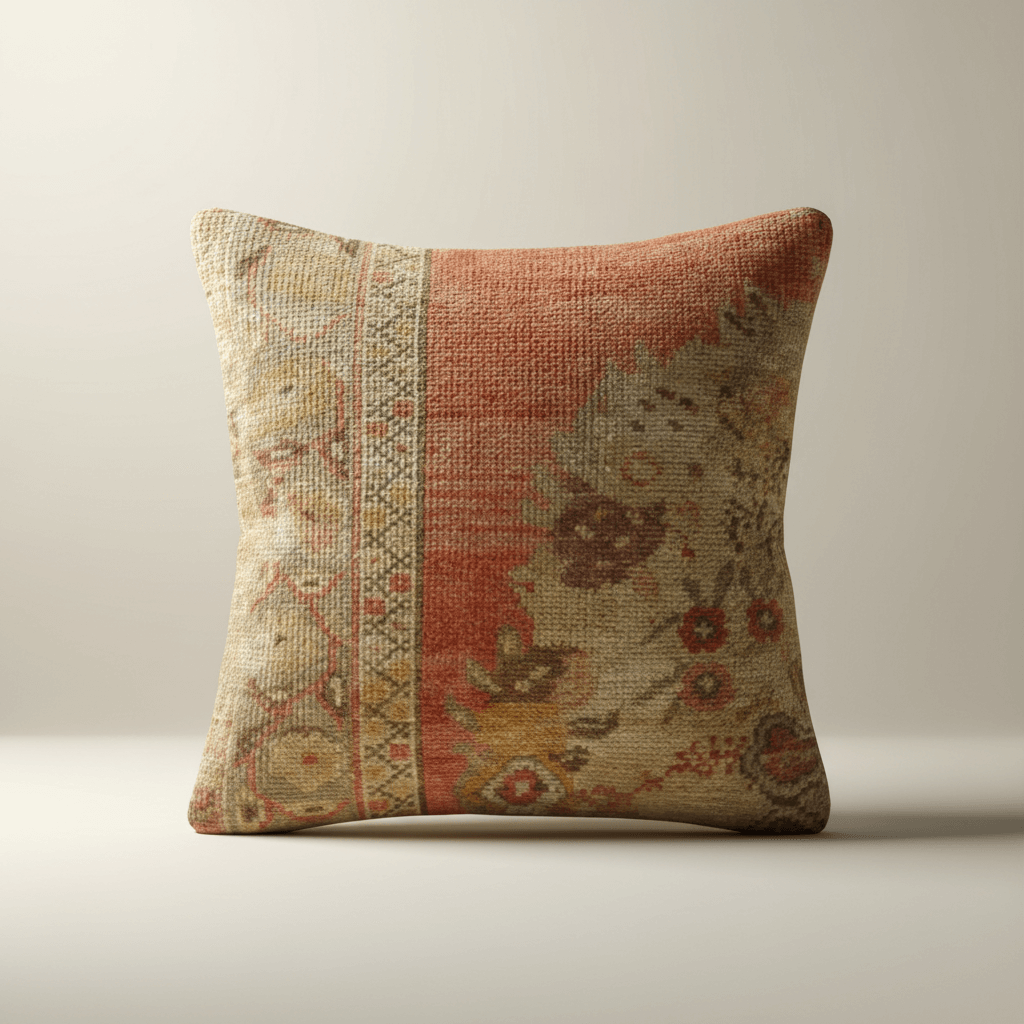 Decorative pillow with floral pattern on a neutral background