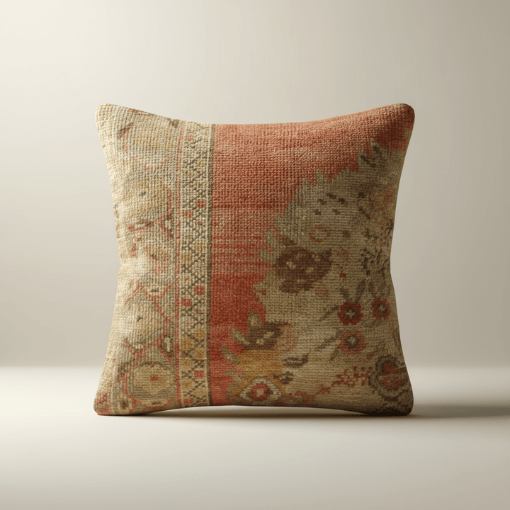 Decorative pillow with floral pattern on a neutral background
