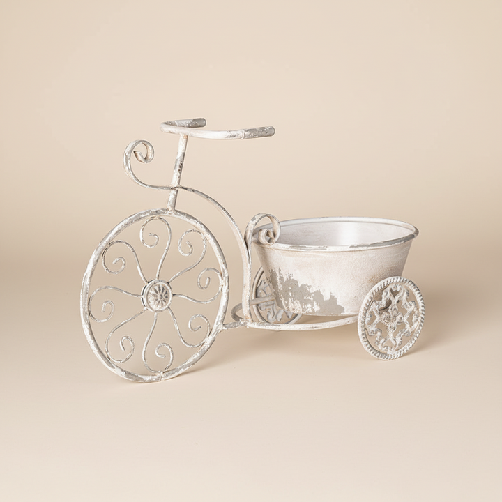 Vintage White Metal Tricycle Planter