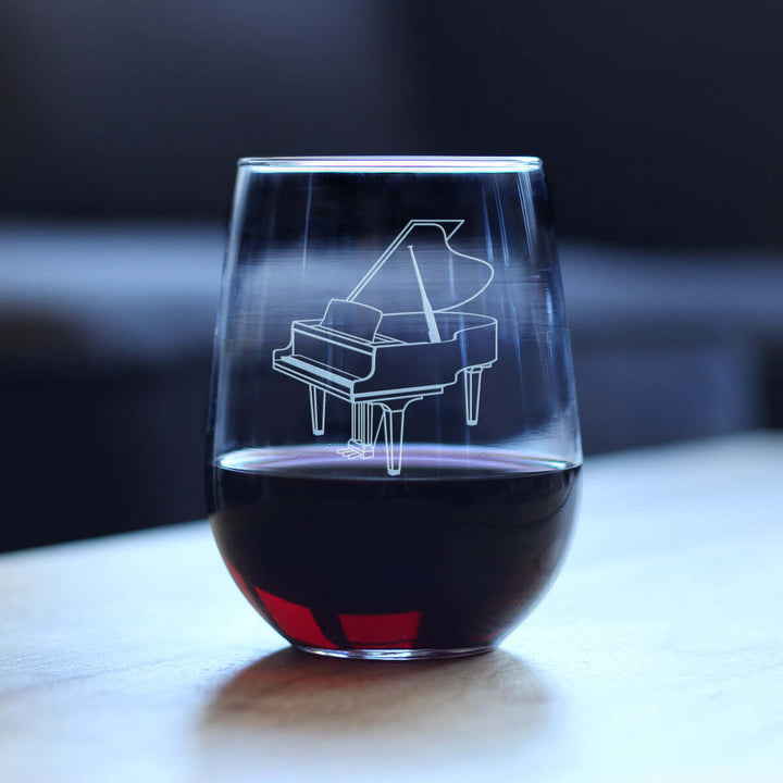 Grand Piano Stemless Wine Glass - Music Gifts for Piano Players, Teachers and Musical Accessories for Musicians that Play Keys - Large 17 Oz Glasses