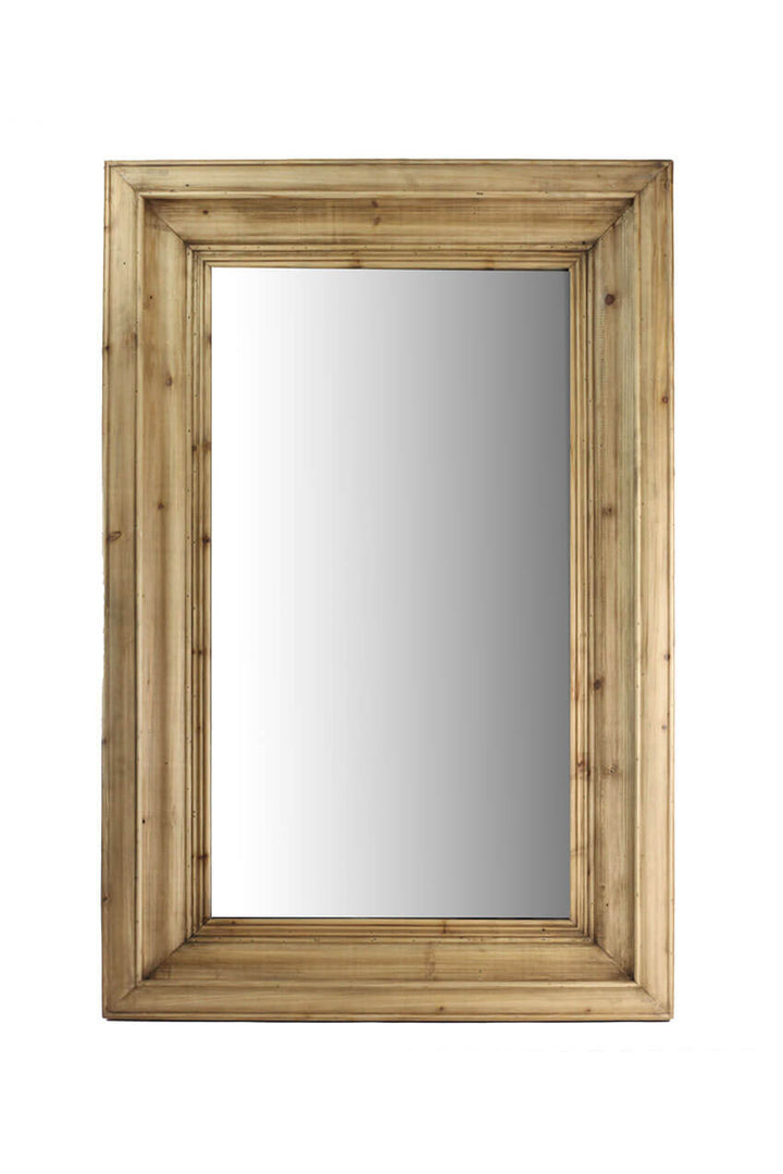 Wall mirror with molded pine frame showcasing a rectangular design and a vintage-inspired finish.