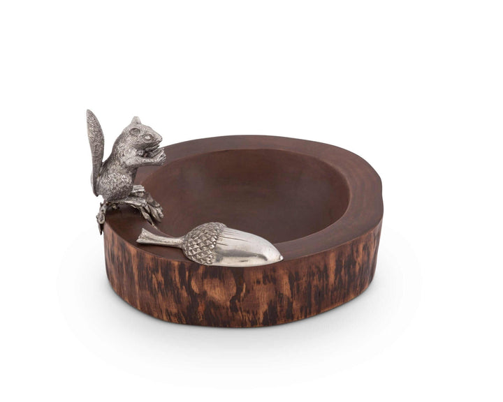 Decorative bowl with squirrel design on a white background